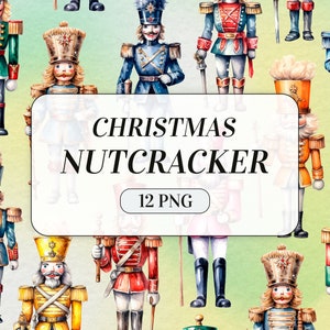 Clipart de quebra-nozes de Natal em aquarela - Criação de cartões de férias - Uso comercial - Clipart de inverno - Clipart de Natal - Download digital