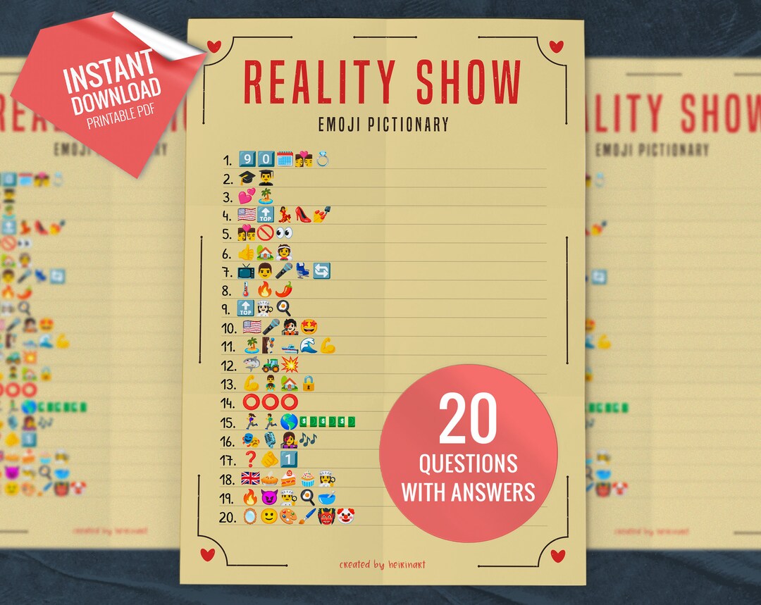 Reality Show Emoji Pictionary Printable Party Games Emoji Etsy