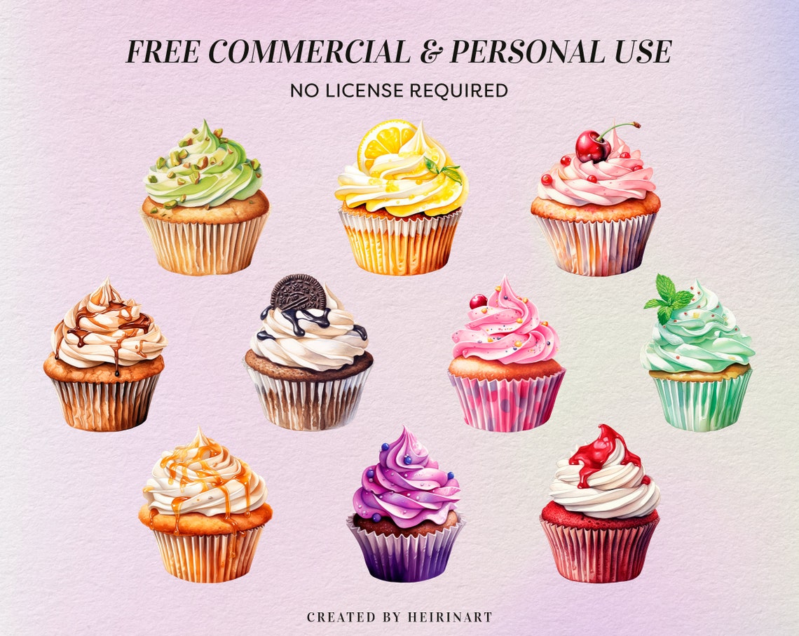 Watercolor Cupcakes Clipart - Bakery Sweets PNG - Commercial Use ...
