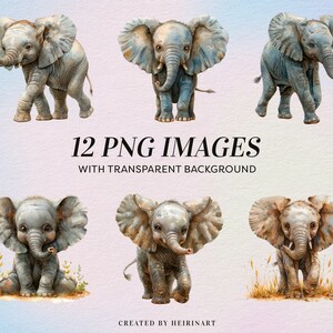 Watercolor Baby Elephant Clipart - Cute Elephant PNG - Commercial Use ...