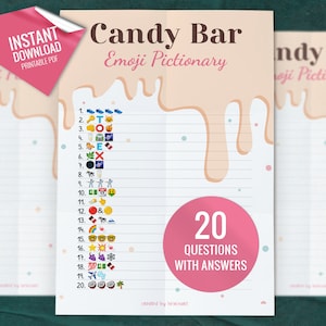 Candy Bar Emoji Pictionary, Party Game for Kids and Adults, Printable Party Games, Fun Shower Game, Emoji Quiz, Digital Download