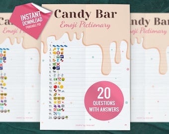 Candy Bar Emoji Pictionary, jogo de festa para crianças e adultos, jogos de festa para impressão, jogo divertido para banho, questionário de emoji, download digital