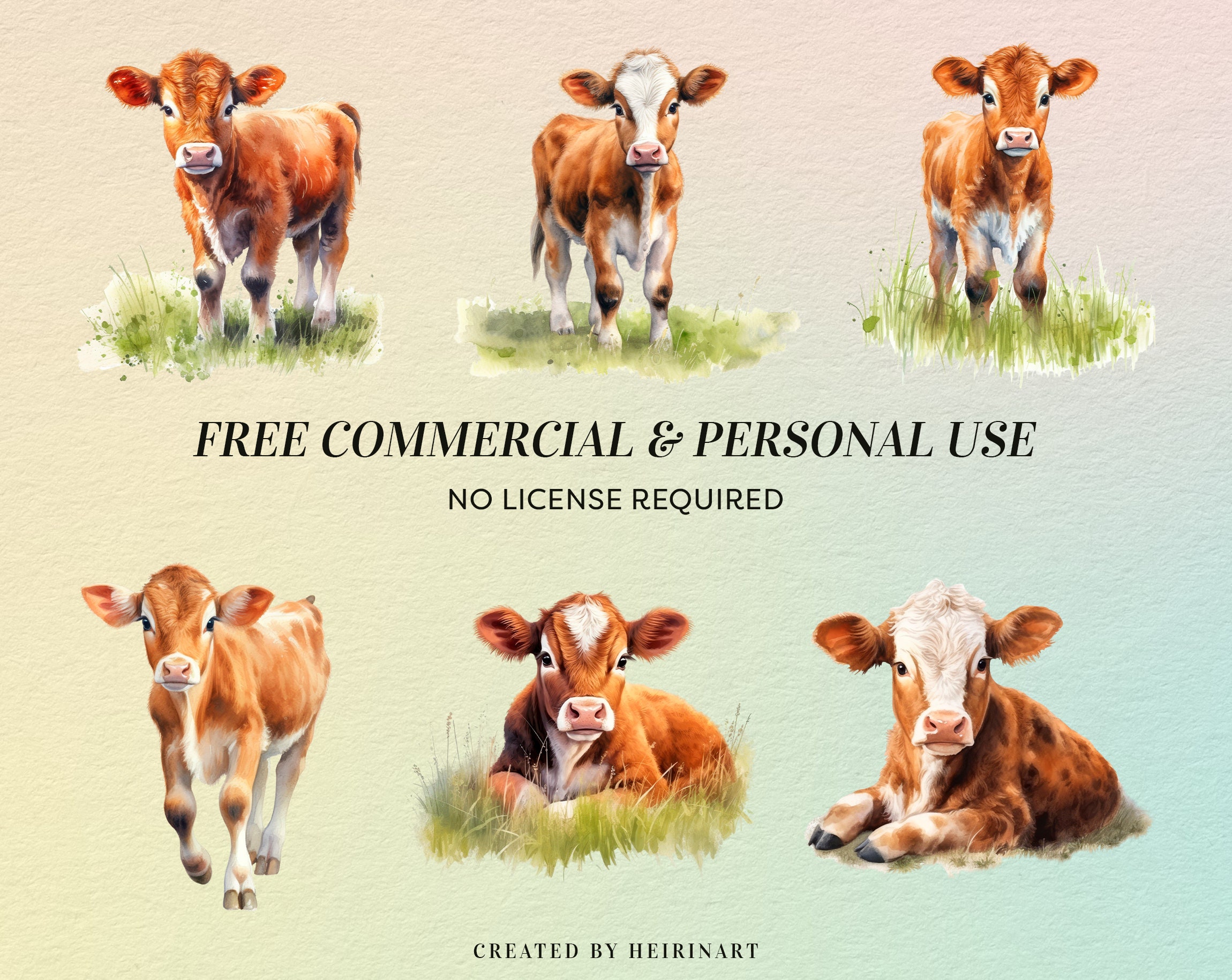 Watercolor Baby Cow Clipart - Cute Cow PNG - Commercial Use - Baby Farm ...