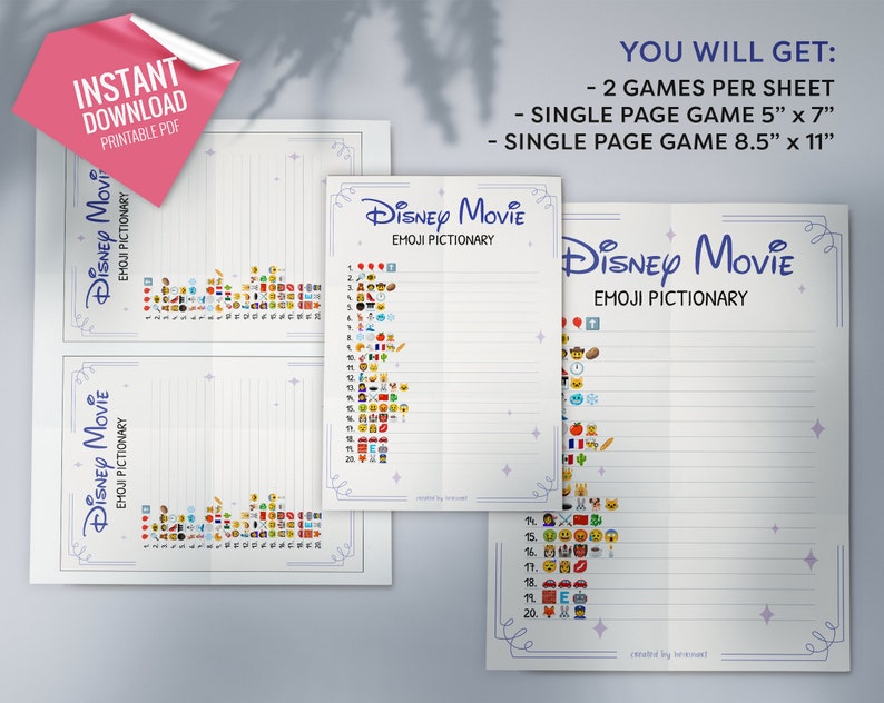 Disney Movies Emoji Pictionary, Printable Party Games, Fun Family ...