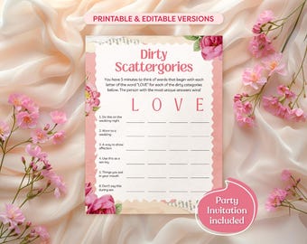 Dirty Scattergories Bachelorette Party Game, Printable & Editable Party Game, Fun Bridal Shower Games, Hen Girls Night Games, Canva Template