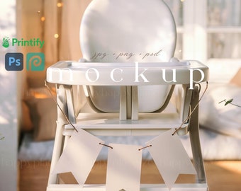 Editable Mockup for High Chair Banner, Boho Baby First Birthday Highchair Banner Mockup, Baby Birthday Bunting Mockup, One Garland Mockup
