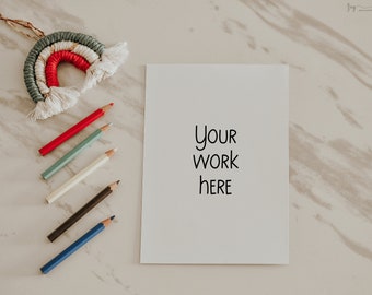 Coloring Page Mockup, 8.5 x 11" Coloring Pages Mockup, Activity Book Pages Mockup, Coloring Page with Pencils, Drawing Page Mockup, PSD