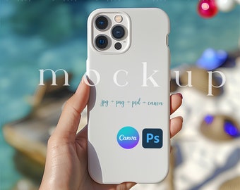 Phone Case Mockup, Editable Tough Case Mockup, iPhone Case Mockup for Summer Theme, Smart Object PSD and Canva PNG, Smartphone Mockup, PSD