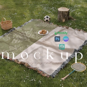 Picnic Woven Blanket Mockup Picnic Blankets Woven Canva Jacquard Fringed Woven Throw Blanket Mockup Photoshop Printify Picnic Blanket PSD