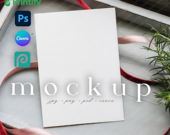 Christmas Invitation Mockup Minimalist Winter Wedding Invitation Mock Up 5x7 Holiday Invite Mockup Holiday Card Mockup Canva PSD Drag&Drop