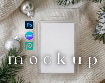Soy Wax Melt Mockup Christmas Scene PSD Wax Melt Label Canva Candle Label Clamshell Wax Melts Mockup for POD Sellers Wax Melt Mock ups Canva