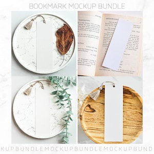 Bladwijzer mockup bundel, 2x6" Photo Booth mockup bundel, blanco bladwijzer mockup, bladwijzer met gat voor kwast mockup, briefpapier mockup, PSD