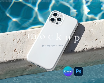 Phone Case Mockup, Editable Tough Case Mockup, iPhone Case Mockup for Summer Theme, Smart Object PSD and Canva PNG, Smartphone Mockup, PSD