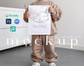 Coloring Page Mockup PSD Kids 8.5 x 11" Coloring Pages Canva Template Activity Book Mockup Kids Holding Paper Mockup Drawing Page Mockup