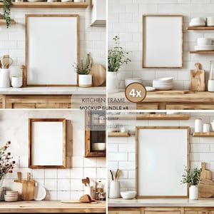 Kitchen Mockup Frame Bundle, Vertical Framed Canvas Mockup Kitchen, DIN A Size Wall Art Mockup, Printable Art Frame Mockup for Canva and PSD