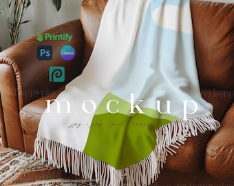 Office Woven Blanket Mockup Canva, Jacquard Fringed Woven Throw Blanket Mockup PSD, Printify Fringe Blanket, Realistic Woven Texture Canva