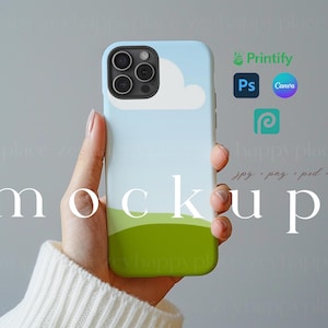 Phone Cover Mockup Editable Tough iPhone 15 Pro Cases Mockup Canva Template Printfy Phonecase Mockup Cozy Phone Casing Mockup Drag&Drop PSD