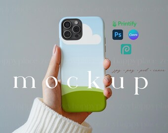 Phone Cover Mockup Editable Tough iPhone 15 Pro Cases Mockup Canva Template Printfy Phonecase Mockup Cozy Phone Casing Mockup Drag&Drop PSD