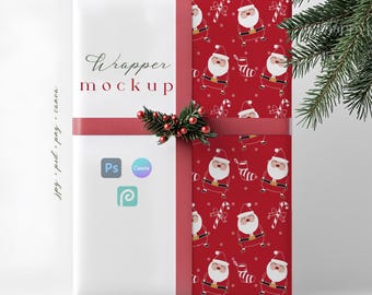 Gift Paper Mockup, Gift Wrapping Paper Mockup, Gift Wrap Box Mockup, Wrapping Paper Canva, Drag and Drop, Christmas Present Boxes Mockup PSD