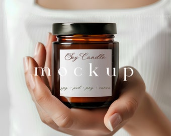Rustic Soy Candle Mockup Printify, Candle Label Mockup, Square Candle Business, Amber Glass Candle, Jar Candle, Scented Soy Candle Mockup