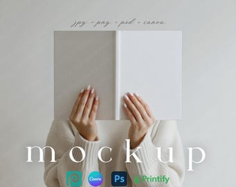 Minimalist Journal Mockup Woman Holding Book Mockup Canva Journal Front and Back Mockup Printify Hardcover Journal Matte Notebook PSD