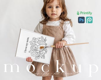 Kleurplaat Mockup PSD Kinderactiviteit Canvas Mockup 11 x 8,5" Kleurplaten Mockup Kinderkamer Kleurplaat Canvas Met Penseel Tekening Mockup