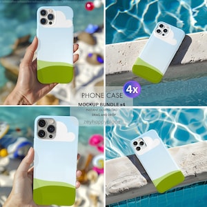 IPhone 15 Pro Max Case Mockup Bundle, Phone Editable Tough Case Mockup, Tough Case Drag and Drop Canva Smart Mockup, Iphone Case Mockup x4