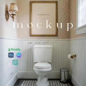 Elegance Cottagecore Bathroom Frame Mockup Canva, Vintage Bathroom Frame Mockup, DIN A Luxurious Bathroom Scene Frame Mockup PSD
