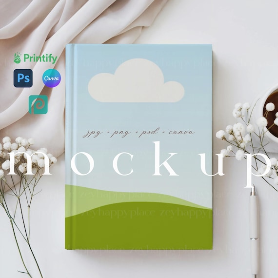 Minimalist Clean Hardcover Journal Matte Mockup Canva Template Printify Ruled Line Journale Mockup Notebook Journal Matte PSD File Drag&Drop