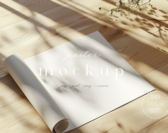 Rolling Poster Mockup, Kunstwerk Mockup, Rolled Print Mockup, DIN A ISO Digital Papier, Nahaufnahme Poster Mockup, Wand Kunst Mockup, Flat Lay Mockup