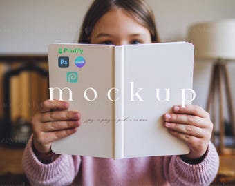 Hardcover Journal Mockup Printify Child Ruled Line Journal Matte for Kids Holding Notebook Mockup Canva Book Cover Drag&Drop PSD File