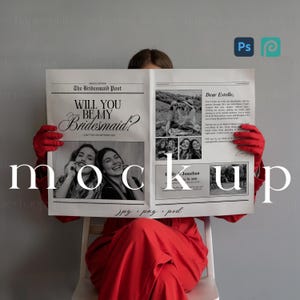 Newspaper Mockup Business Large Newspaper Mockup with Woman Bachelorette Newspaper Mockup Magazine Newspaper Mockup Wedding Newspaper PSD