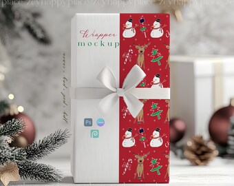 Gift Paper Mockup Canva, Gift Wrapping Paper Mockup, Gift Wrap Box Mockup, Wrapping Paper, Drag and Drop, Christmas Present Boxes Mockup PSD
