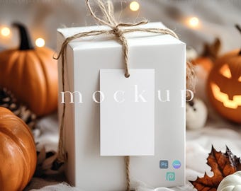 Halloween Gift Tag Mockup, Fall Party Gift Tag Mockup, Rectangle Gift Tag Mockup Canva, Halloween Label Mockup, Thank You Tag Mockup Canva