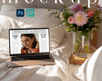 Maqueta de MacBook, maqueta estética de portátil para diseñadores, maqueta de marca en redes sociales, maqueta de diseño web moderno, maqueta de dispositivo Apple en Photoshop