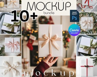 10+ Gift Wrapping Paper Mockup Bundle Christmas Paper Mockup Bundle Canva Wrapped Present Mockup PSD Holiday Present Box Mockup Drag&Drop