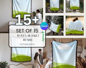 15+ Woven Blanket Mockup Canva Template, 15+ Jacquard Fringed Woven Throw Blanket Editable Canva Templates for Etsy Sellers & Designers