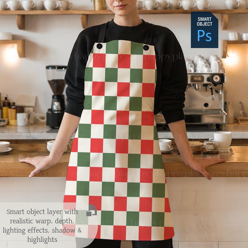 Apron Mockup with Black Straps Canva Template Cafe Barista Apron Mockup Woman Wearing Apron Canva Mockups Printfy Barista's Apron Mockup PSD image 4