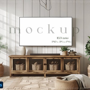 TV Frame Mockup, Frame Mockup in Interior, 16x9 TV Frame Mockup, Living Room Mockup, TV Art Display, Digital Horizontal Tv Frame