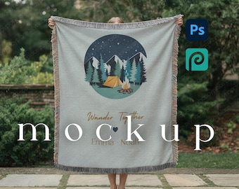 Maqueta de manta tejida sencilla, maqueta de manta limpia, objeto inteligente PSD de Photopea para Photoshop