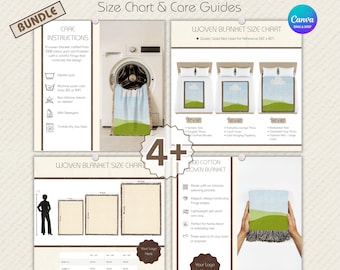 Woven Blanket Size Chart Mockup Bundle, Throw Blanket Sizing & Care Guide (4 PCS): Canva