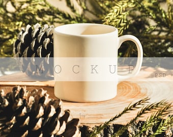 Christmas Mug Mock up, Coffee Cup Mock up, Mug Mockup, White Cup Mockup 11 oz with Blank Smart Object, Holiday Rustic Graphic Design Mock Up