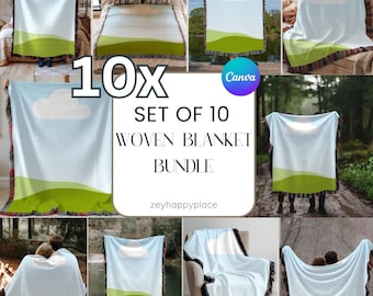 10+ Woven Blanket Mockup Canva Template, 10+ Jacquard Fringed Woven Throw Blanket Editable Canva Templates for Etsy Sellers & Designers