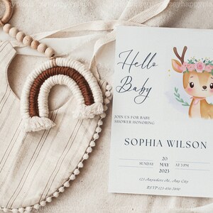 Baby shower uitnodiging mockup, baby verjaardagsuitnodiging mockup, 5x7 uitnodiging mockup, moderne Boho genderneutrale kaart, minimalistische baby PSD afbeelding 7