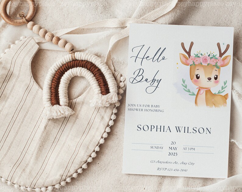 Baby shower uitnodiging mockup, baby verjaardagsuitnodiging mockup, 5x7 uitnodiging mockup, moderne Boho genderneutrale kaart, minimalistische baby PSD afbeelding 7