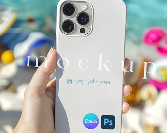 Phone Case Mockup, Editable Tough Case Mockup, iPhone Case Mockup for Summer Theme, Smart Object PSD and Canva PNG, Smartphone Mockup, PSD