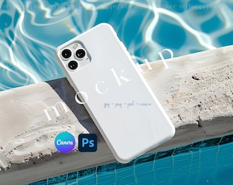 Phone Case Mockup, Editable Tough Case Mockup, iPhone Case Mockup for Summer Theme, Smart Object PSD and Canva PNG, Smartphone Mockup, PSD