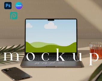 Maqueta de MacBook, maqueta de portátil estética para diseñadores, maqueta de marca en redes sociales de Canva, maqueta de diseño web moderno, maqueta de dispositivo Apple en formato PSD