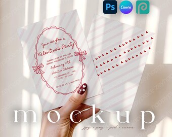 Double 5x7 Valentine Invitation Mockup – Handheld Double Card PSD & Canva Template