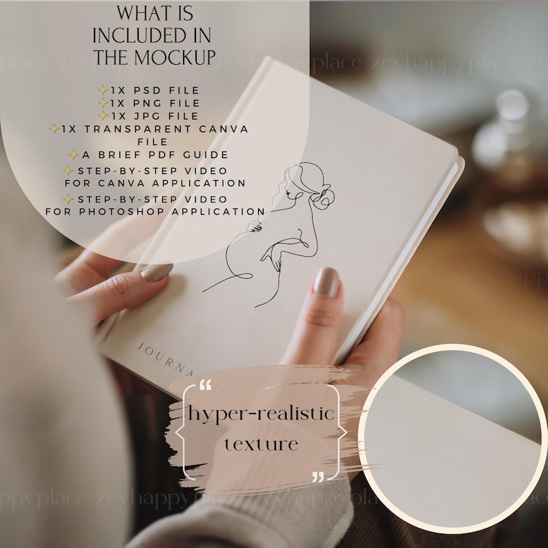 Hardcover Journal Mockup, Printify Ruled Line Journal Matte, Boho Minimalist Notebook Mockup Canva, Realistic Book Cover Drag&Drop PSD File image 2